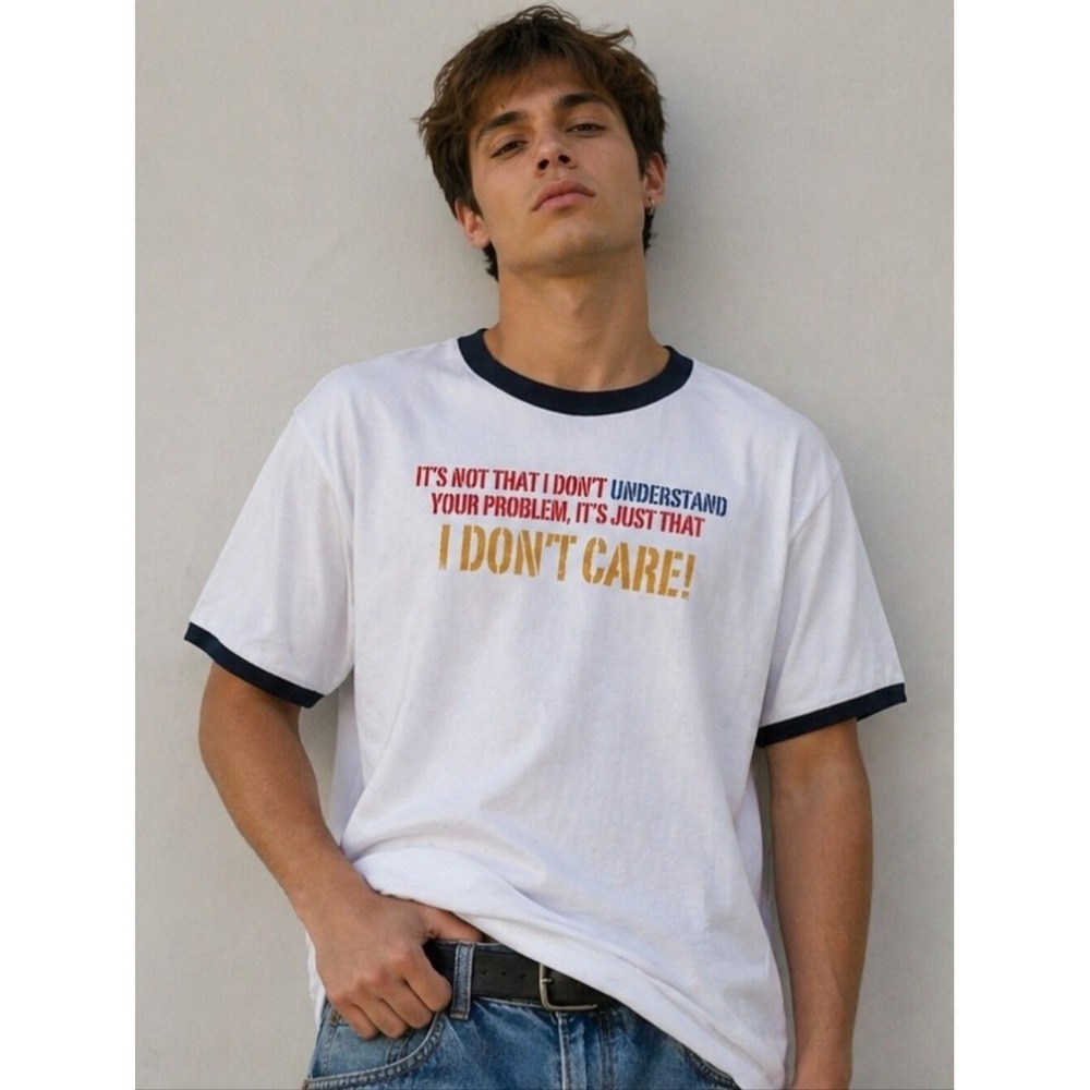 Vintage 2005 Top Heavy I Don't Care Ringer T-Shirt Mens XL White Navy‎ Sarcastic
